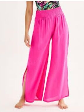 Echo Wide-Leg Smocked Waist Pants in Hot Pink